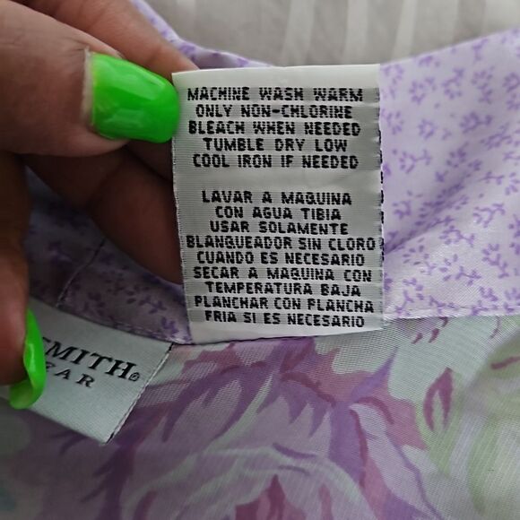 Jaclyn Smith Sleepwear Ladies Pullover Floral Robe W Satin Trim Medium Lavender - Picture 10 of 16